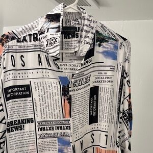 No Boundaries Black & White Newspaper Print Button-Up
